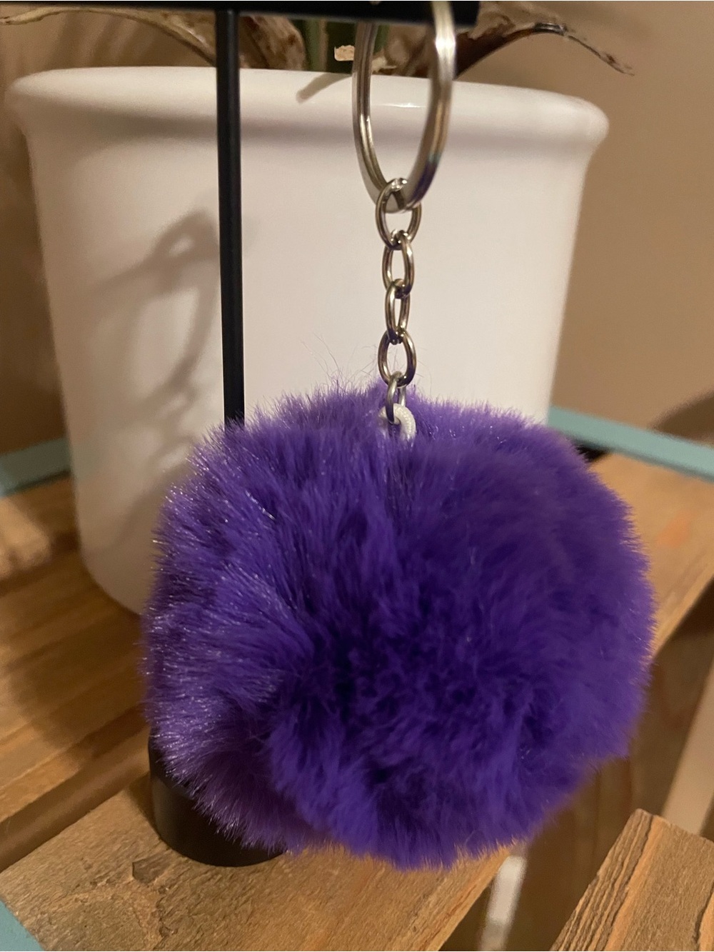 Purple Faux Fur Pom Keychain /Bagcharn with Silver Hardware . (NWOT)